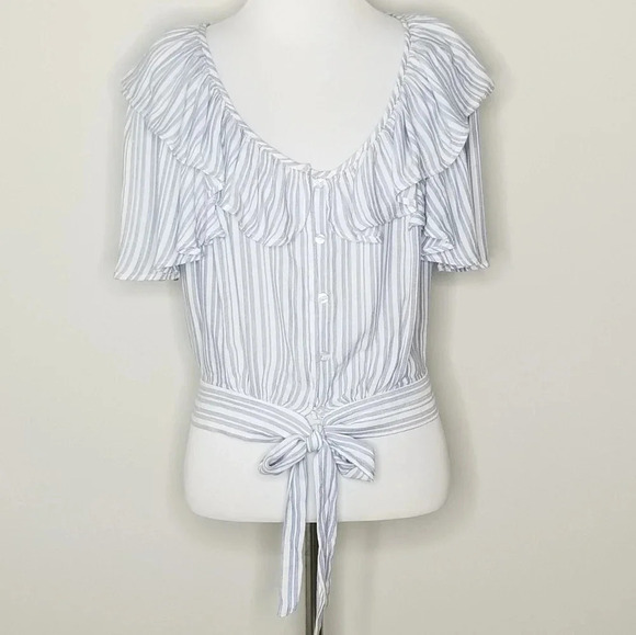 New Free People The Rosemary Striped Tie Front Crop Top  S - Picture 2 of 7